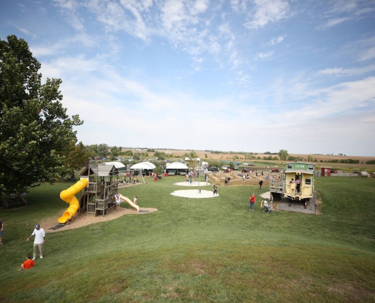 An aerial view of the Back 40 Fun Acres at Tanners Orchard
