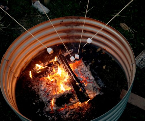 Marshmallows being roasted on a campfire at Tanners Orchard