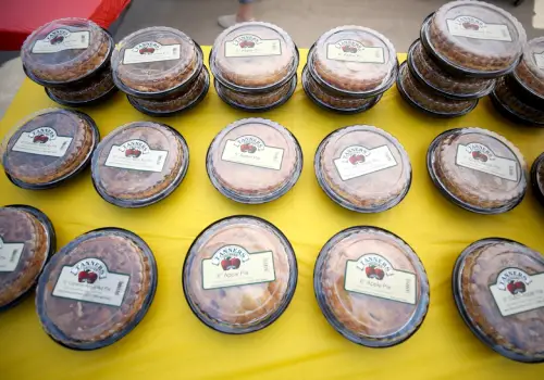Pies laid out on a table for sweets, eats, and treats at Tanners.